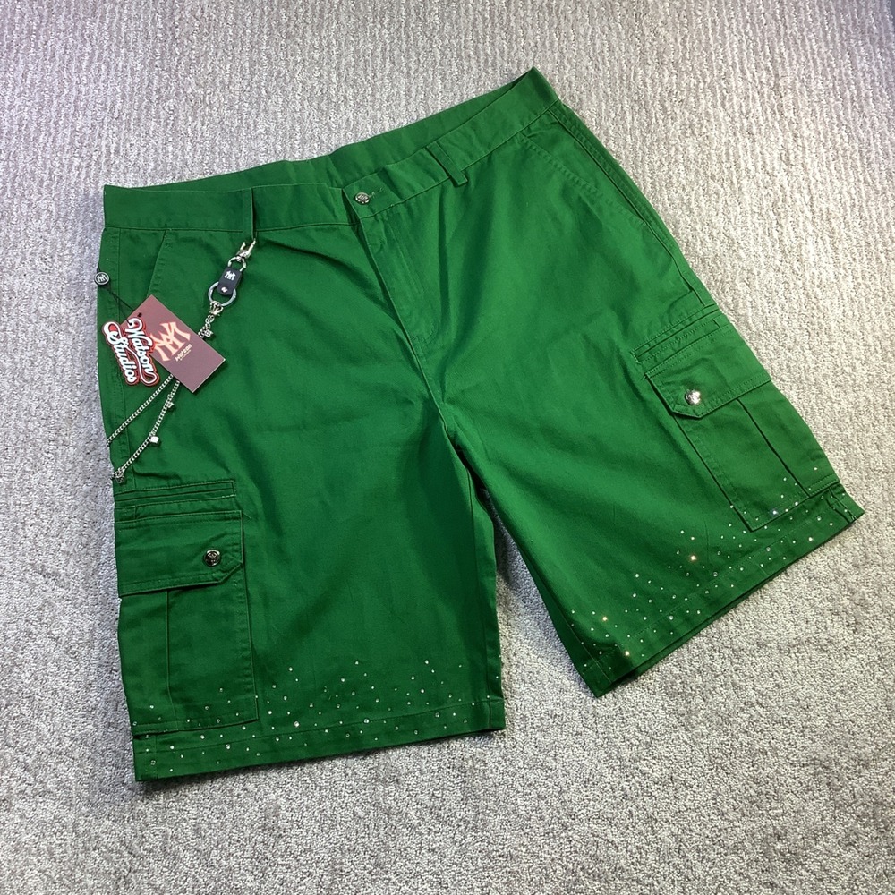 Watson‎ Studios Stained Glass Work Shorts Green Rhinestone Mens Size 40 3XL NWT